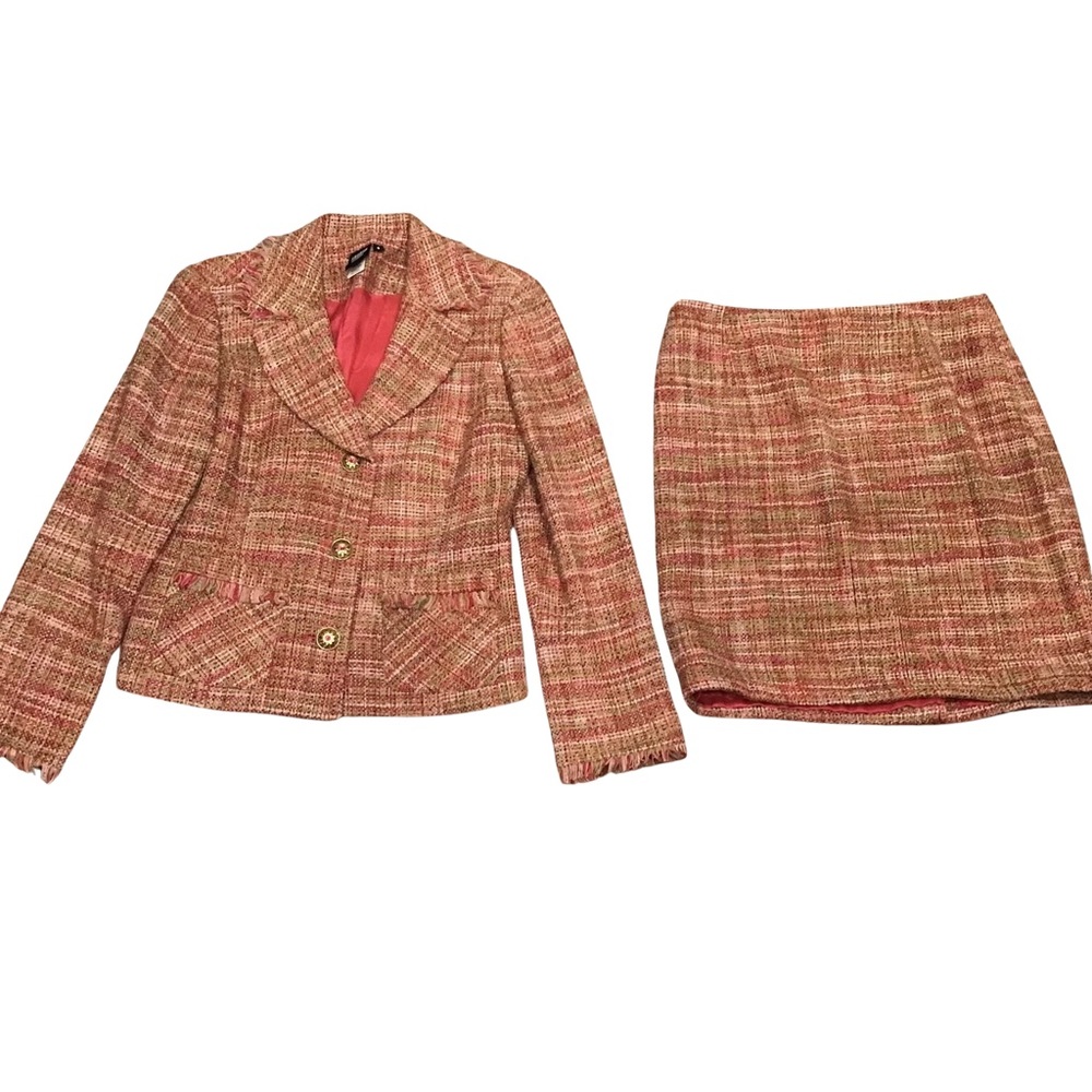 Vintage Sharon Young 2 pc Jacket & Shirt Set Silk‎ Lined Tweed Size 6